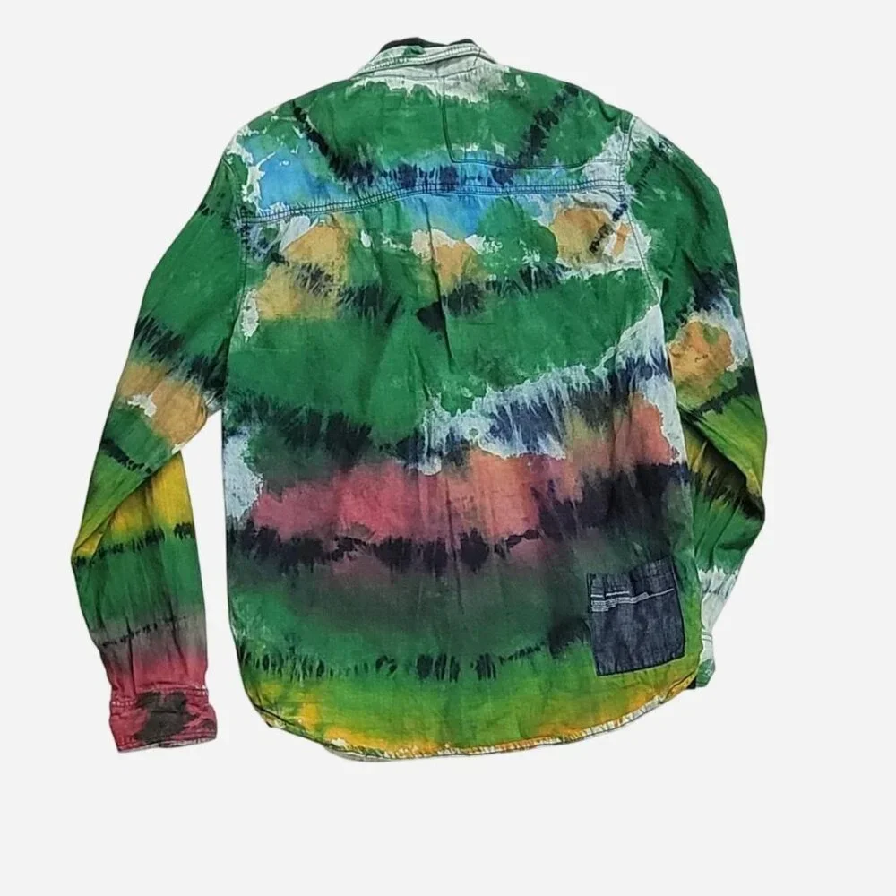 Preme Men’s XXL Tie‑Dye Button‑Up Denim Shirt Multi‑Color Cotton - Picture 3 of 5